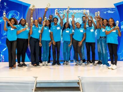 Members of the N.C.B. Foundation’s 2026 scholar cohort celebrate with their awards following the Scholars Awards & Mingle at The Jamaica Pegasus hotel on August 13. 