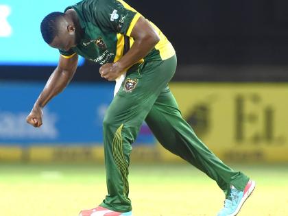Andre Russell reacts after getting the wicket of Nicholas Pooran during a Republic Bank Caribbean Premier League game against the Trinbago Knight Riders at Sabina Park on Saturday.