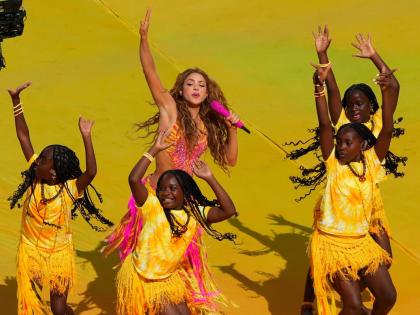 Shakira performs at halftime of the World Cup final between Spain and Argentina.
