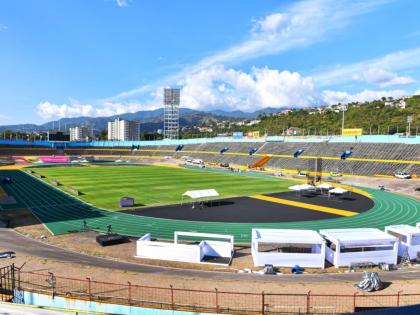 The newly resurfaced running track at the National Stadium in Kingston.