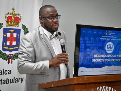 Commanding Officer, St Catherine North, Senior Superintendent of Police, Hopton Nicholson, delivering remarks during the St Catherine North Community Safety and Security Unit Neighbourhood Watch Security Conference on Saturday, August 15, at the DOME, Span
