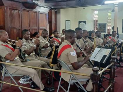 The Jamaica Military Band, under the baton of Warrant Officer Class I Gregory Nicholson, provides entertainment at the recent event at East Queen Street Baptist Church in downtown Kingston to honour ‘emancipator’ Philip Beekman Livingston Jr.