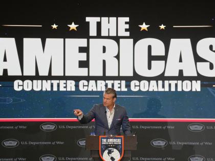U.S. Defense Secretary Pete Hegseth speaks at a forum of The Americas Counter Cartel Coalition in Panama City, Wednesday, Aug. 12, 2026. (AP Photo/Matias Delacroix)