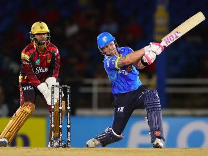 Tim Seifert of the St. Lucia Kings on his way to scoring a century against the Trinbago Knight Riders. 