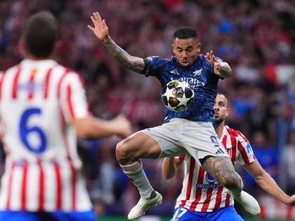 Arsenal’s Gabriel Jesus controls the ball during a Champions League semi-final, first-leg football match against Atletico Madrid in Madrid on April 29.