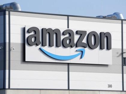 An Amazon company logo on  the facade of a building  in Schoenefeld, near Berlin, Germany, in March 2022. 