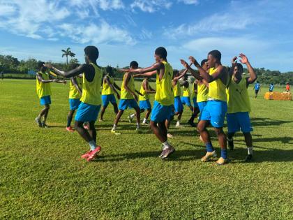 Rusea’s High School’s ISSA daCosta Cup schoolboy football team during a training session at Collin Miller Sports Complex in Hanover on Friday, June 5.