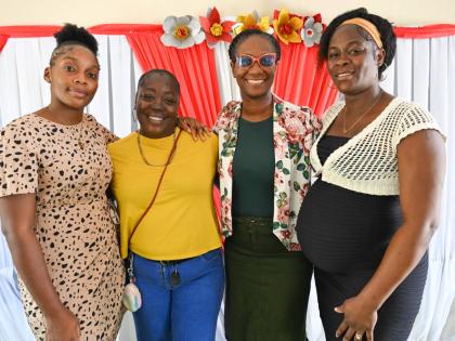 Principal of Bath Primary School in St Thomas, Devmarie Blake-Brown (second right), shares a proud moment with the three mothers she guided to success in the 2026 Caribbean Secondary Education Certificate (CSEC) English A examination. They are (from left) 