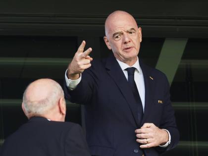 FIFA President Gianni Infantino gestures as he attends the Women’s U20 World Cup opening match between Poland and Argentina in Katowice, Poland, on Saturday.