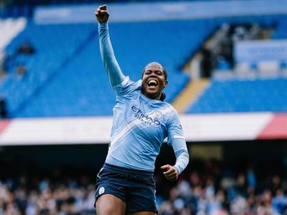 Manchester City’s Khadija Shaw celebrates scoring a goal