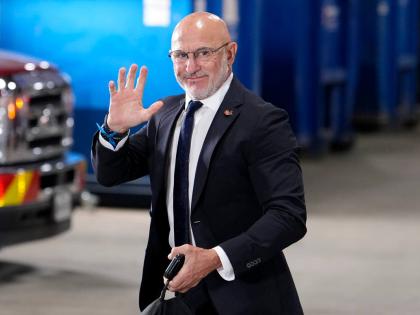 Spain head coach Luis de la Fuente arrives at the stadium before the World Cup semi-final football match against France in Arlington, Texas, near Dallas on Tuesday, July 14.