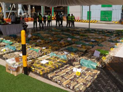 Packs of methamphetamine seized by Kenyan authorities are displayed before destruction in Bamburi Cement Factory, Mombasa, Kenya, on Thursday. - AP photo