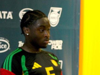 United Kingdom-based Reggae Boy Courtney Clarke at yesterday’s pre-match press conference at the National Stadium. Jamaica will face Guatemala in a Concacaf Nations League - League A match at 7 p.m. at the National Stadium. 