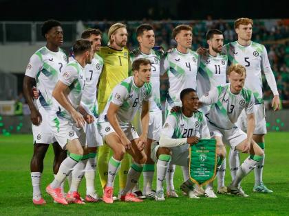 
Ireland’s players pose for a team picture before the UEFA Nations League football match against Kosovo in Pristina, Kosovo, on Thursday.