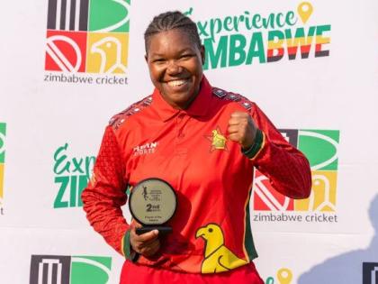 Nyasha Gwanzura poses with her Player of the Match award after leading Zimbabwe Women to victory over West Indies Women in the second ODI.