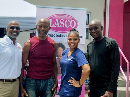 From left: Stewart Dougan, general manager, LASCO Distributors Limited, Pharmaceutical Division; Raynes Beckford, the oldest participant at 76 years old; Azure Lewis, category manager, Marketing OTC, LASCO Pharmaceutical Division; and Andrew Morrison, duri