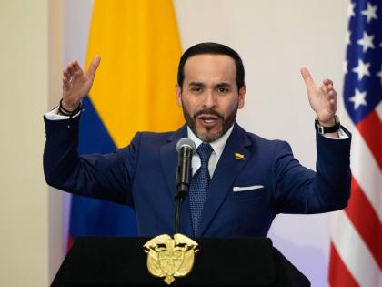 Colombian President Abelardo De La Espriella speaks during a bilateral agreements signing ceremony with U.S. Secretary of State Marco Rubio in Barranquilla, Colombia, Tuesday, Sept. 8, 2026. (AP Photo/Fernando Vergara, Pool)