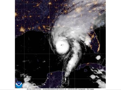 This satellite image from the National Oceanic and Atmospheric Administration shows Hurricane Isaias in the Gulf of Mexico, Friday, Oct. 9, 2026. (National Oceanic and Atmospheric Administration via AP)