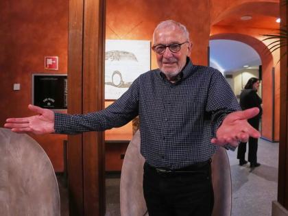 Physicist Francis Halzen reacts in his hotel in Turin, Italy, Tuesday, after he was awarded the Nobel Prize in Physics for his contributions to the IceCube Neutrino Observatory and the discovery of high-energy neutrinos of astrophysical origin.