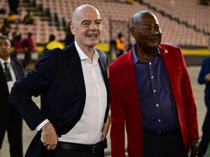 
FIFA president Gianni Infantino (left) and JFF president Michael Ricketts at the Jamaica-Guatemala Nations League football match at the National Stadium in St Andrew on Friday, September 25.