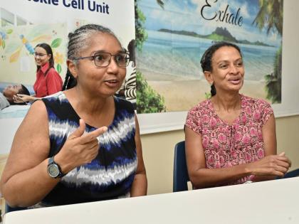 Professor Jennifer Knight Madden (left) and Dr Lesley King during an interview with The Sunday Gleaner at the Sickle Cell Unit.