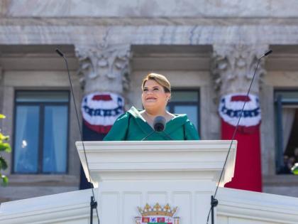 Jenniffer González after she was sworn in as governor outside the Capitol in San Juan, Puerto Rico, Januar 2, 2025.