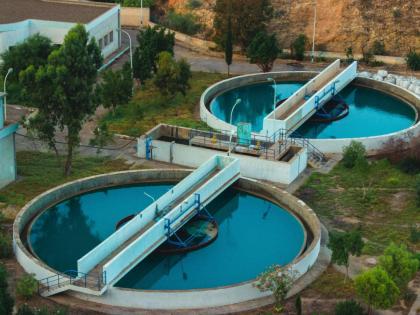 Drone shot of a water purification plant