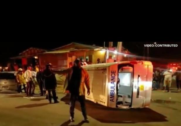 The damaged Negril ambulance after it crashed in March 2023.