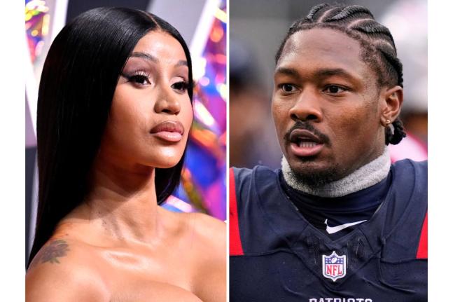 Cardi B appears at the MTV Video Music Awards in Newark, NJ on September 12, 2023, left, and New England Patriots wide receiver Stefon Diggs appears at an NFL football game in Foxborough, Mass., on September 7, 2025. (AP Photo)