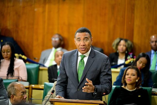 Prime Minister Dr Andrew Holness addressing the ceremony for the opening of the new Parliament and swearing-in of members of the Senate and the House of Representatives at Gordon House on September 18.
