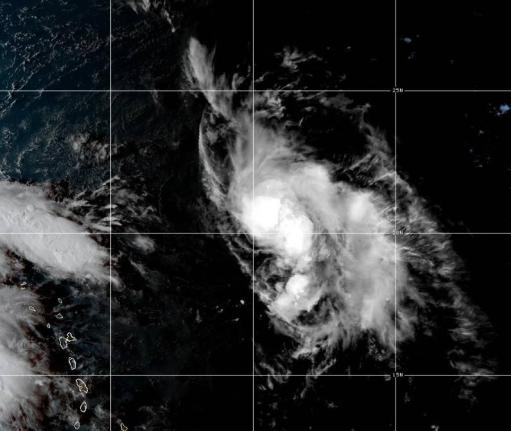 This satellite image provided by NOAA taken Wednesday, September 24, 2025, at 4:10 p.m. EDT, shows Humberto in the Atlantic Ocean, off the southeast coast of the United States. (NOAA via AP)
