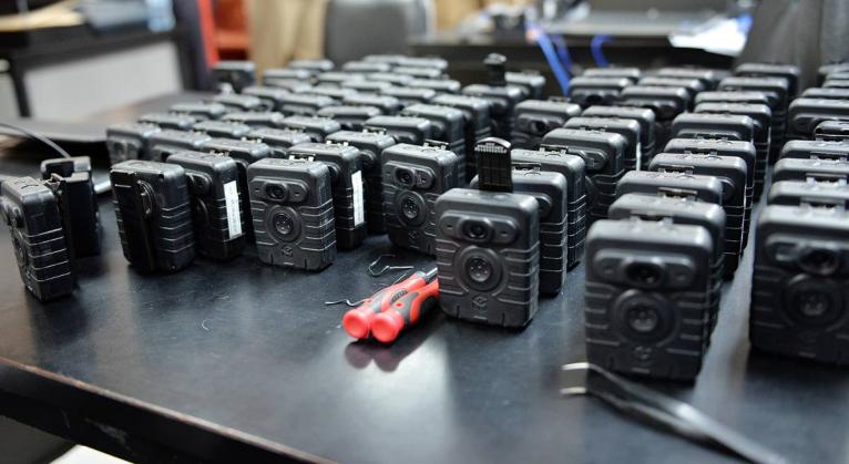 File 
Body-worn cameras on display at the Police Commissioner’s Office in St Andrew.