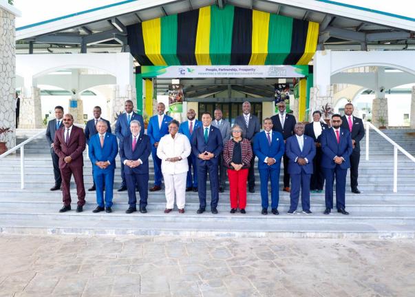 CARICOM Heads of Government pose for a group photo at the 49th Regular Meeting of the Conference of Heads of Government of the Caribbean Community.