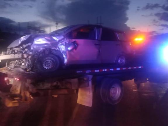 One of two vehicles involved in a crash along the Duncans main road in Trelawny on Sunday, October 5.