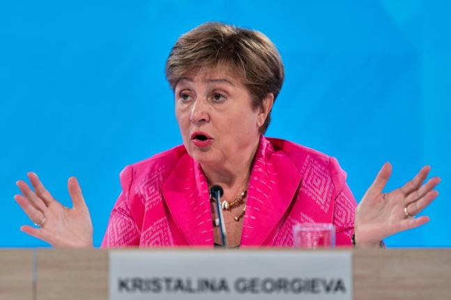 International Monetary Fund (IMF) Managing Director Kristalina Georgieva speaks during a news conference at the International Monetary Fund (IMF) headquarters in Washington, April 25, 2025. (AP Photo/Jose Luis Magana, File)