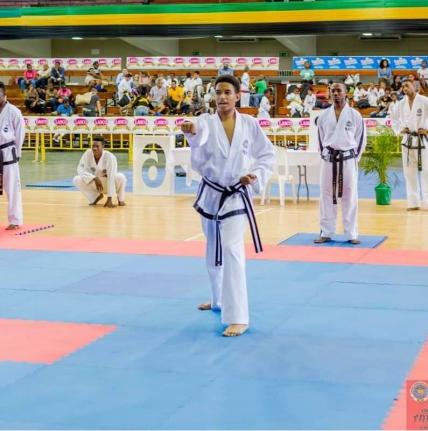 Contributed 
Sharic Bowen (centre) goes through his paces.