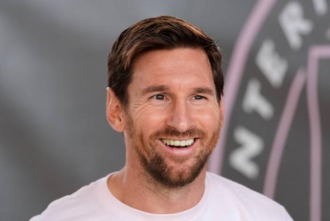 Inter Miami forward Lionel Messi smiles as he arrives for an MLS football match against the New England Revolution, Saturday, October 4, 2025, in Fort Lauderdale, Florida. (AP Photo/Rebecca Blackwell)