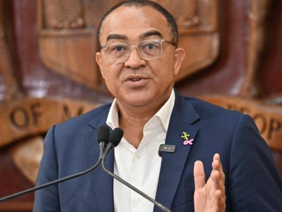 Health Minister Dr Christopher Tufton speaks at a special press briefing on Tropical Storm Melissa, at Jamaica House on Thursday.