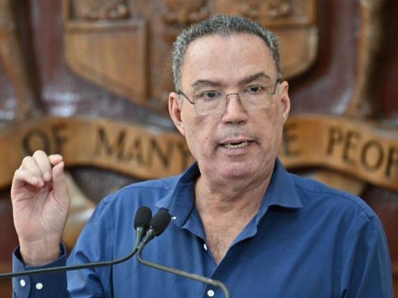 Daryl Vaz, energy and transport minister, speaks at a special press briefing on Tropical Storm Melissa, at Jamaica House on Thursday.