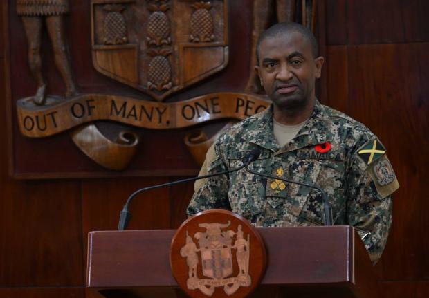 Jamaica Defence Force (JDF) Brigadier, O'Neil Bogle, addressing a sspecial press briefing at the Office of the Prime Minister on Friday, October 24.