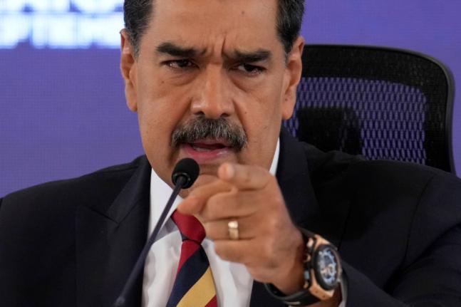 Venezuela President Nicolas Maduro speaks during a press conference in Caracas, Venezuela, Monday, September 1, 2025. (AP Photo/Ariana Cubillos)