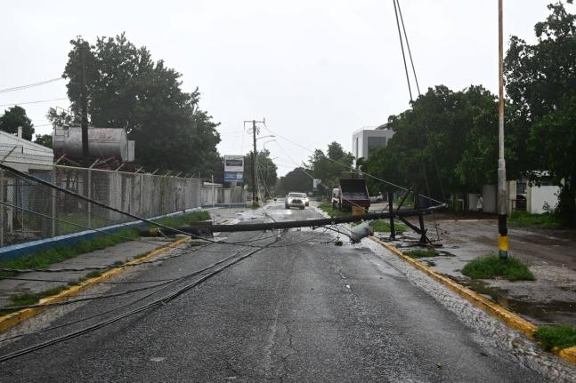 A downed power pole in the vicinity of the Bustamante Hospital for Children on Arthur Wint Drive in St Andrew during the passage of Hurricane Melissa on October 28.