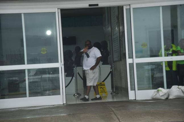 Workers at the Norman Manley International Airport during the passage of Hurricane Melissa on October 28, 2025.