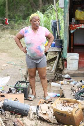 Denise 'Macka' Sinclair, of Bottom Halse Hall in Clarendon, says  Hurricane Melissa caused the sinkhole behind her house to rise to window level so she had to run out due of fear. 