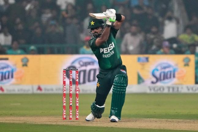 Pakistan’s Babar Azam bats during the second T20 cricket match between Pakistan and South Africa, in Lahore, Pakistan yesterday.