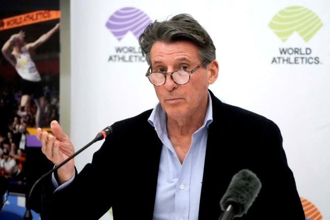 
World Athletics President Sebastian Coe holds a press conference at the conclusion of the World Athletics meeting at the Italian National Olympic Committee, headquarters in Rome, November 30, 2022.