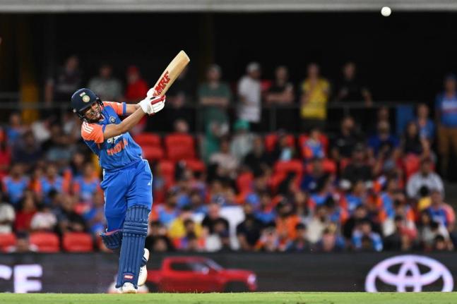 India’s Shubman Gill bats during yesterday’s T20 cricket international between India and Australia in Carrara, Australia.