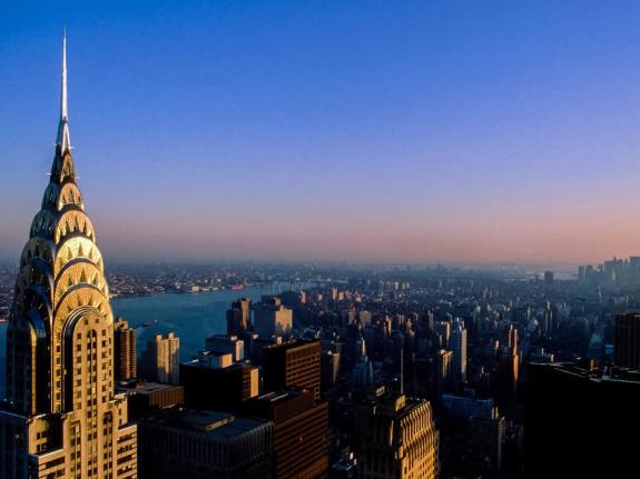 One of New York’s iconic art deco building, Chrysler Building is seen in the foreground