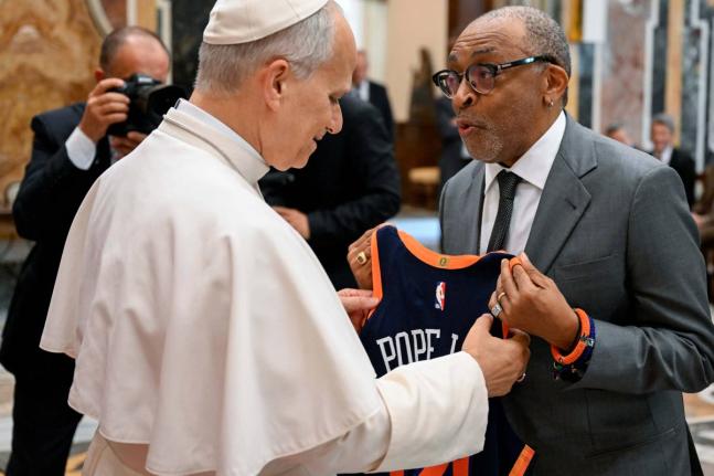 Pope Leo XIV meets with Spike Lee during an audience with and stars directors from the cinema at the Vatican, Saturday, November 15.