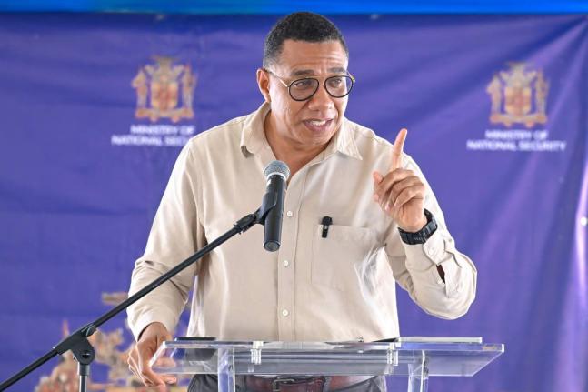 Prime Minister, Dr Andrew Holness, addressing the opening ceremony for the newly reconstructed Little London Police Station in Westmoreland on Friday, November 28, 2025. 